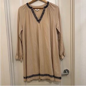 Able Tunic Dress Embellished Trim peasant sleeve flowy neutral autumn size L